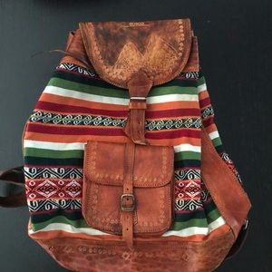 Cusco leather, Aztec backpack purse